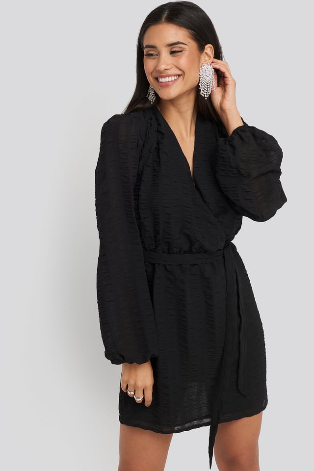 Structured Overlap Mini Dress Black