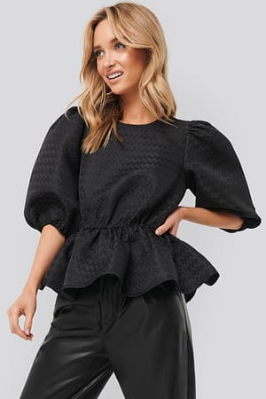 Black Structured Puff Blouse