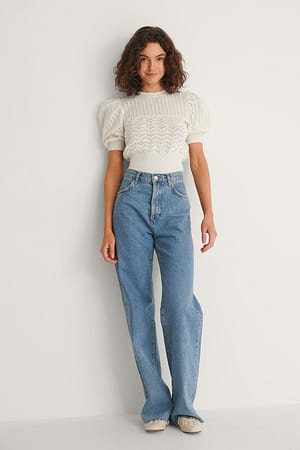 Structure Puff Sleeve Knitted Top White | NA-KD