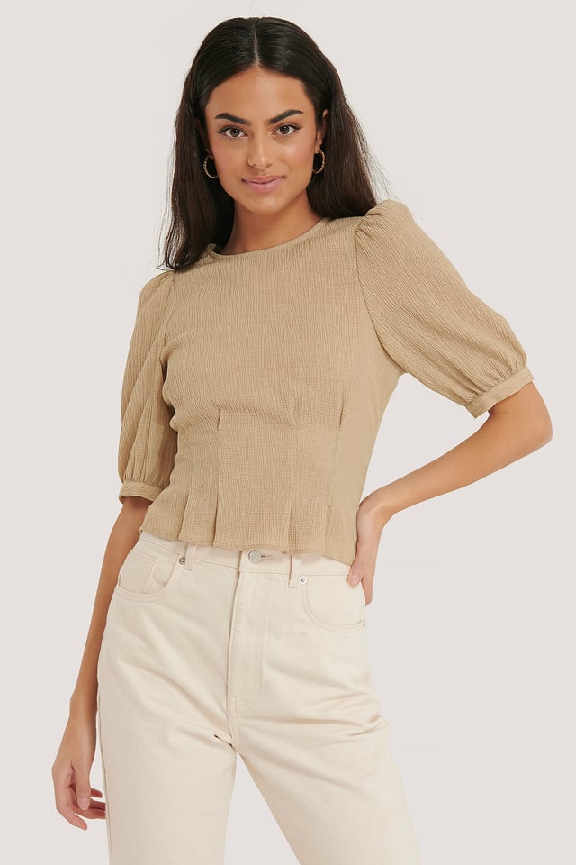 Strukturoitu Pyöreäkauluksinen Pusero Beige