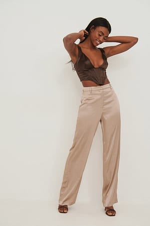 Champagne Structured Satin Suit Pants