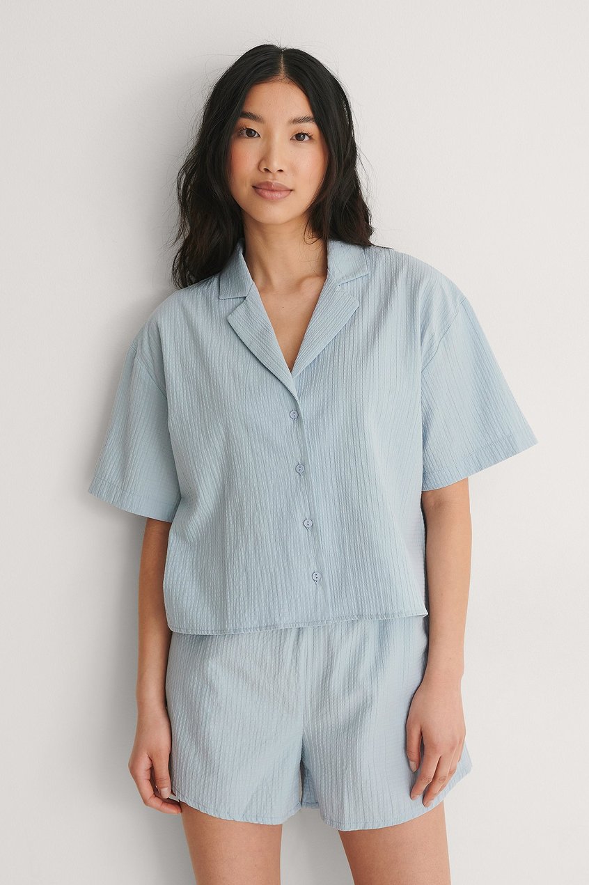 Hemden & Blusen Reborn Collection | Strukturiertes Organic Lounge kurzämeliges Shirt - MP50143