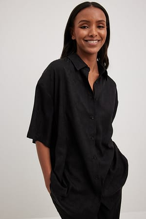 Black Kortärmad strukturerad skjorta