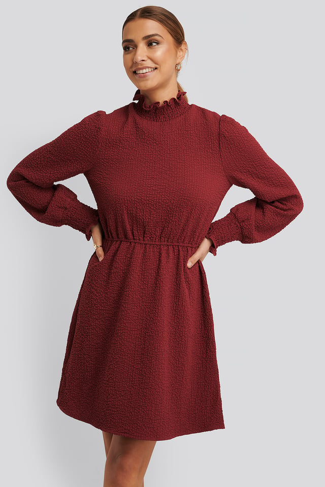 Structured Smock Detail Dress Dark Red