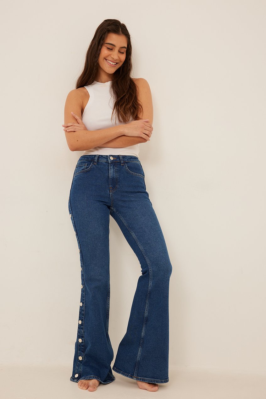 Jeans High Waisted Jeans | Organische Schlagjeans mit Nietenbesatz - HA10972