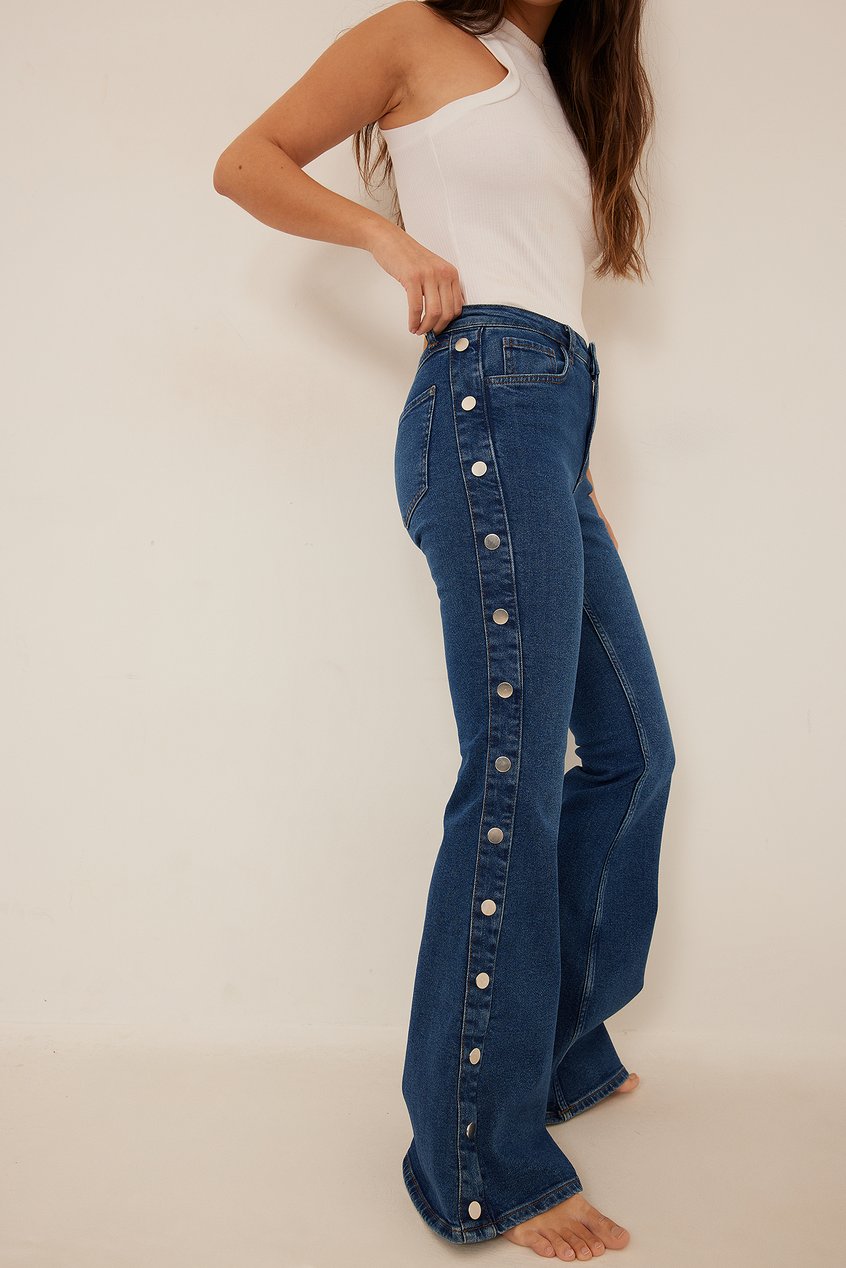 Jeans High Waisted Jeans | Organische Schlagjeans mit Nietenbesatz - HA10972