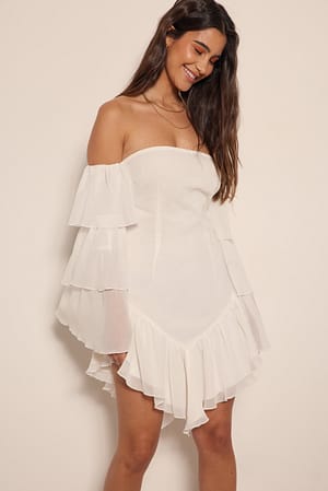 Offwhite Mini-jurk met ruches