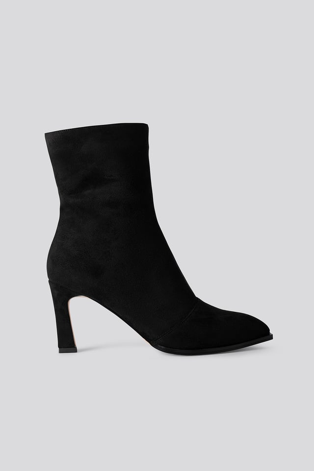 Suede Look Heeled Boots Black