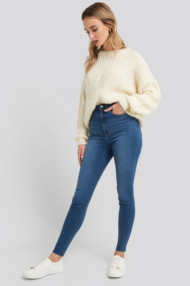 Super High Waist Skinny Jeans Mid Blue
