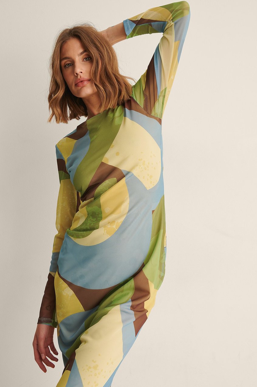 Kleider Langarm Kleider | Recyceltes Mesh-Kleid mit Swirl-Print - JX74593