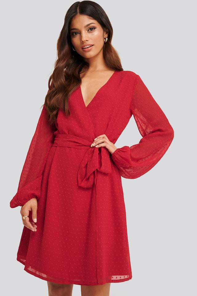 Swiss Dot Overlap Dress Red