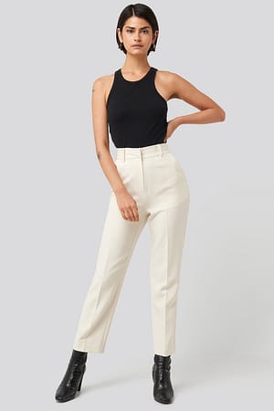 Cream Tailored Cropped Suit Pants