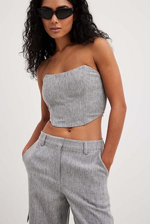 Grey Tailored Smock Back Corset Top