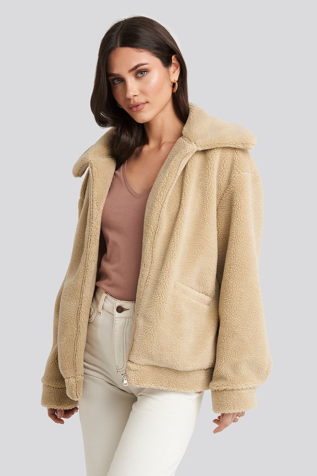 Teddy Zipper Jacket Light Beige