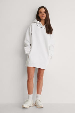 White Organic Text Embroidery Big Hoodie