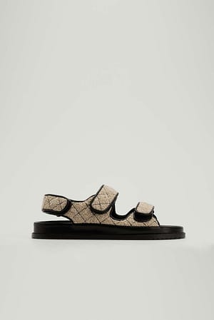 Light Taupe Textured Velcro Sandals