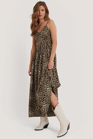 Leopard NA-KD Party Thin Strap Flowy Maxi Dress