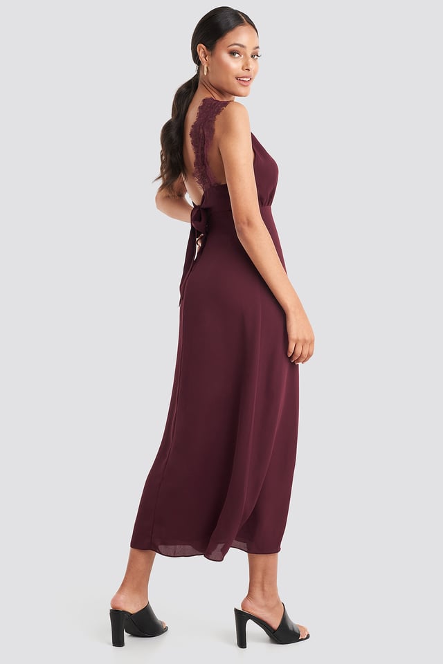 Thin Strap Lace Back Dress Burgundy
