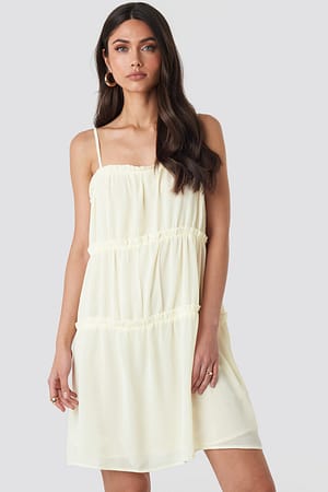 Cream NA-KD Boho Thin Strap Tiered Mini Dress