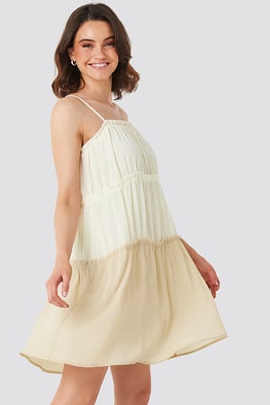 White/Beige NA-KD Boho Thin Strap Tiered Mini Dress