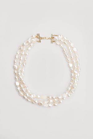 White Halskæde i tre lag med perler