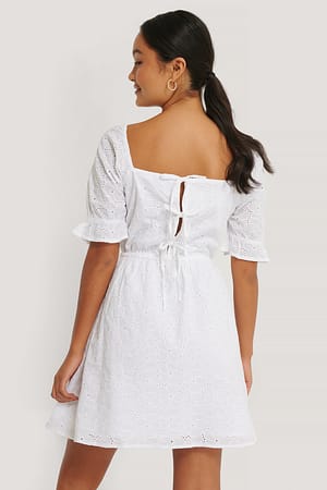 White Tie Back Flower Anglaise Dress