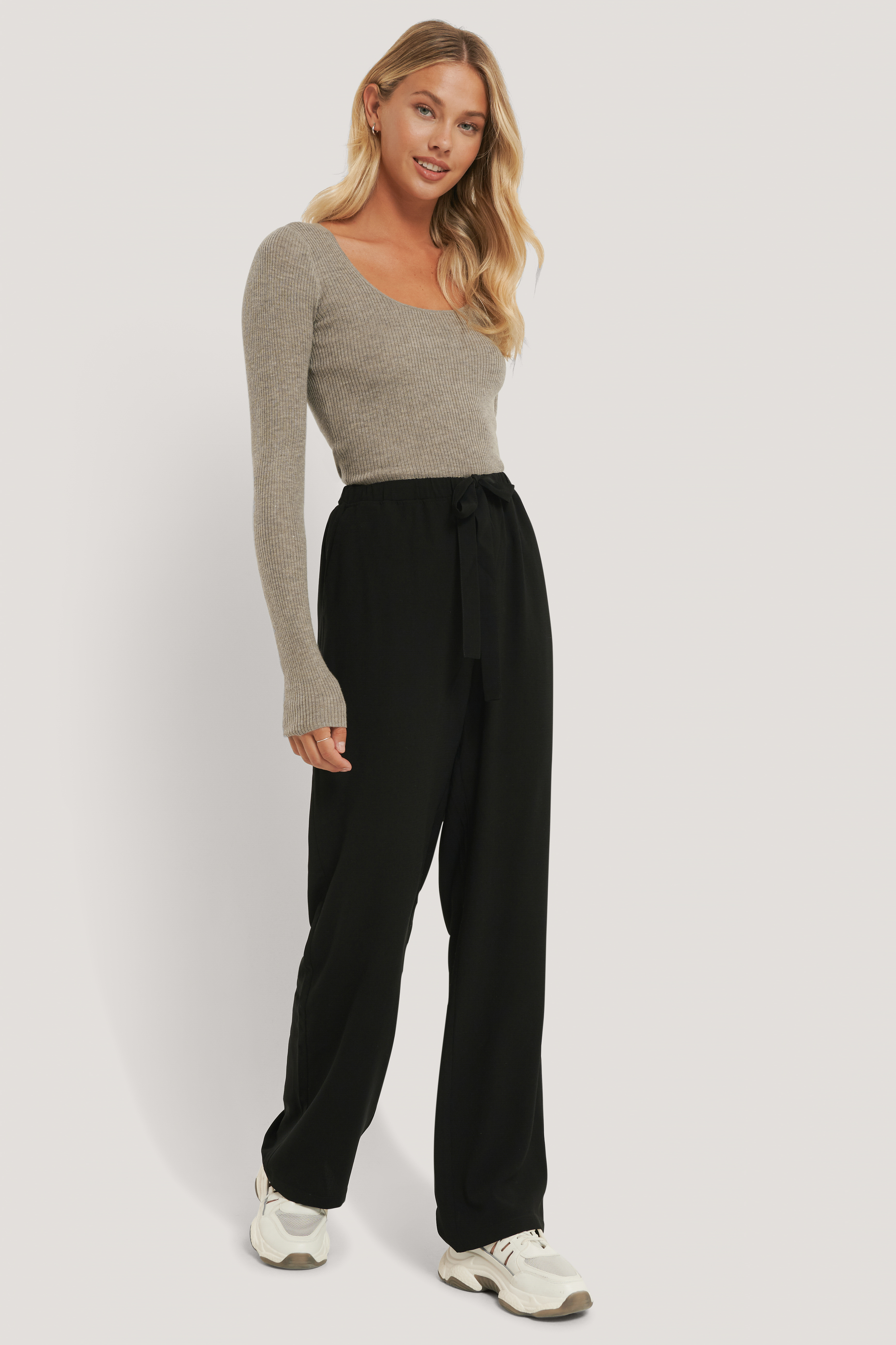 Tie Belt Wide Leg Pants