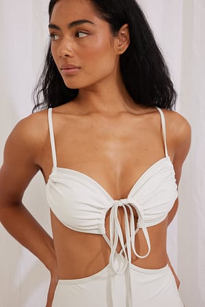 White Tie Detail Gathered Swimsuit