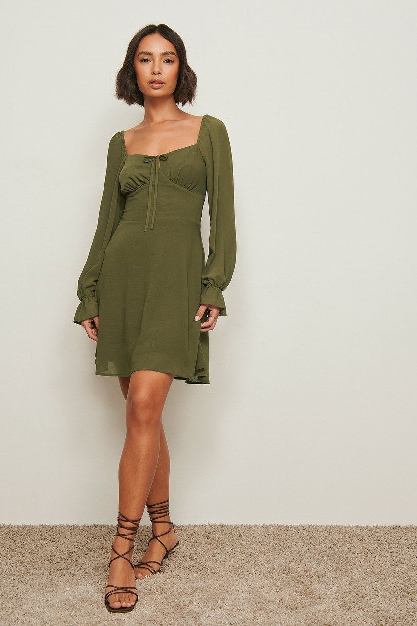 Kleider Silvester Kleidung | Recyceltes Kleid mit langen Ärmeln und Schnürung-Detail - XF81112