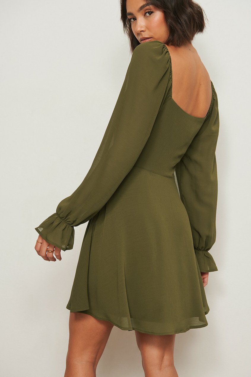 Kleider Silvester Kleidung | Recyceltes Kleid mit langen Ärmeln und Schnürung-Detail - LR29982