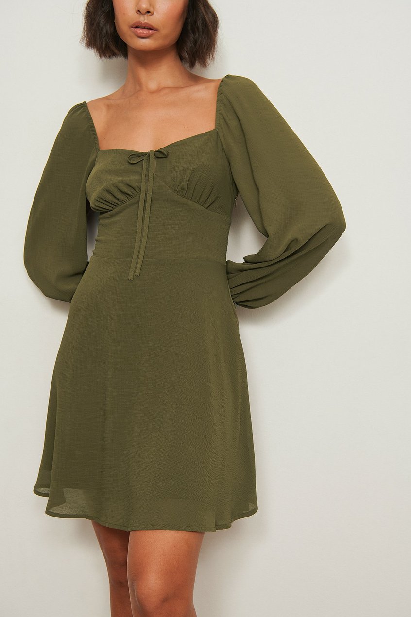 Kleider Silvester Kleidung | Recyceltes Kleid mit langen Ärmeln und Schnürung-Detail - LR29982