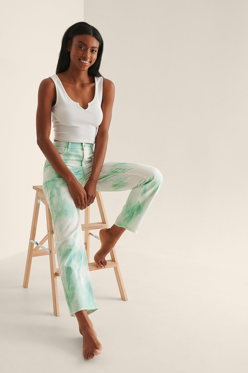 Tie-Dye Jeans mit geradem Bein | Organische gerade geschnittene Jeanshose in Batik-Optik mit hoher Taille - GM90245
