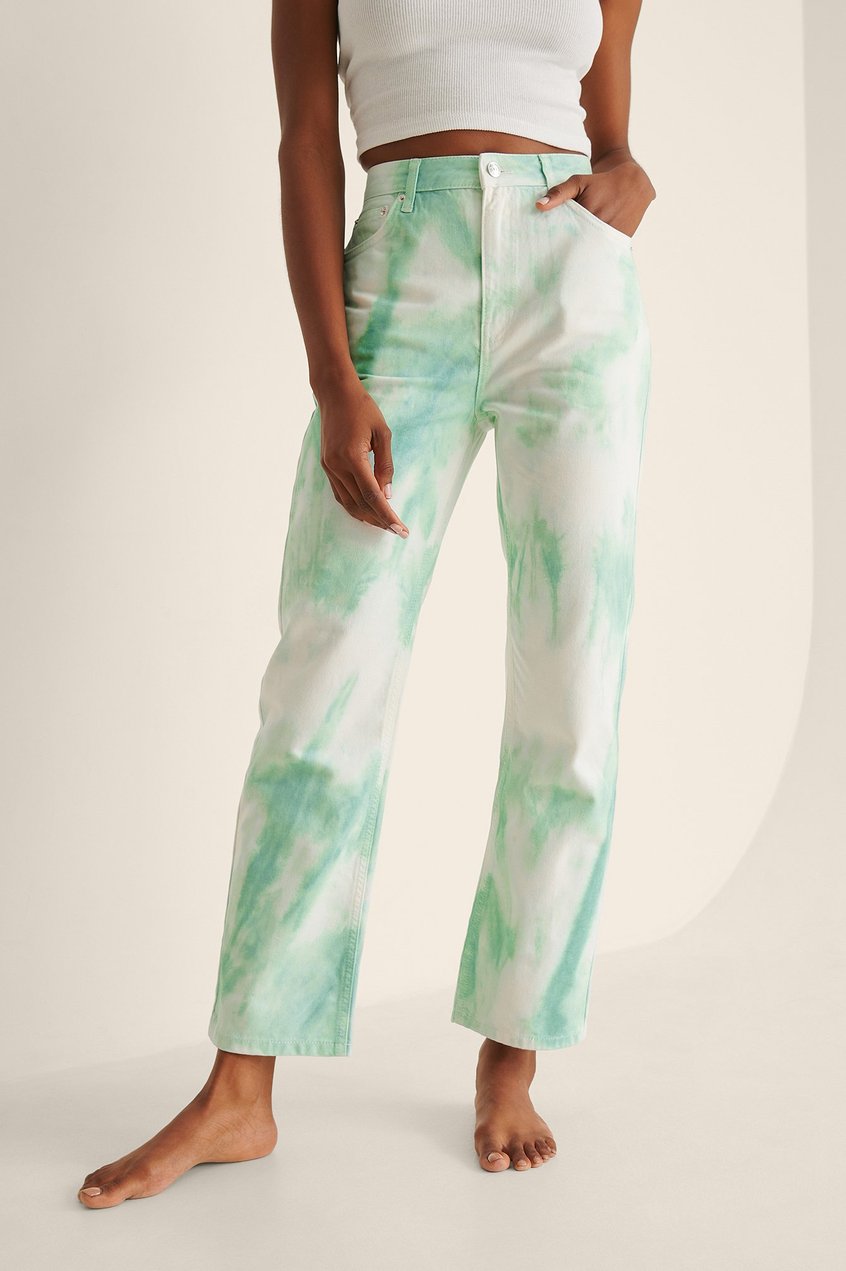Tie-Dye Jeans mit geradem Bein | Organische gerade geschnittene Jeanshose in Batik-Optik mit hoher Taille - GM90245