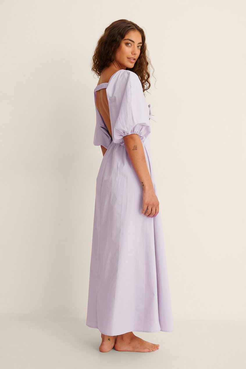 Vestidos Puff Sleeve Dresses | Organic Tie Front Cotton Maxi Dress - ZD67376