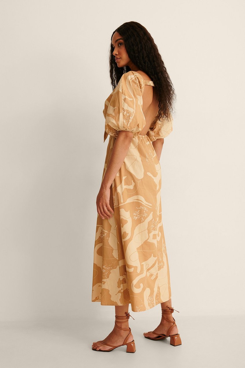 Vestidos Puff Sleeve Dresses | Organic Tie Front Cotton Maxi Dress - IF69505