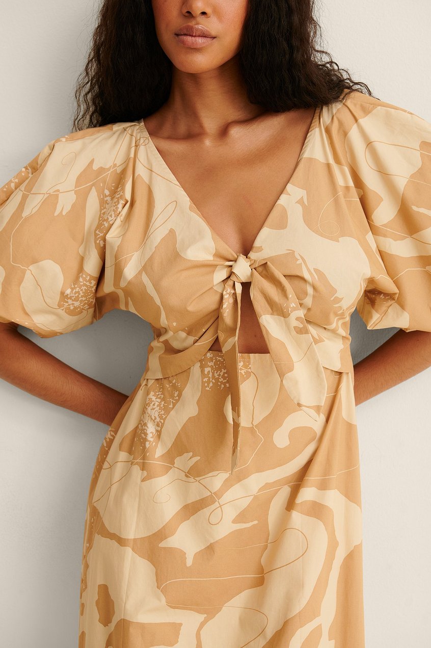 Vestidos Puff Sleeve Dresses | Organic Tie Front Cotton Maxi Dress - IF69505