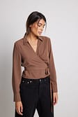 Brown Tie Front Long Sleeve Blouse