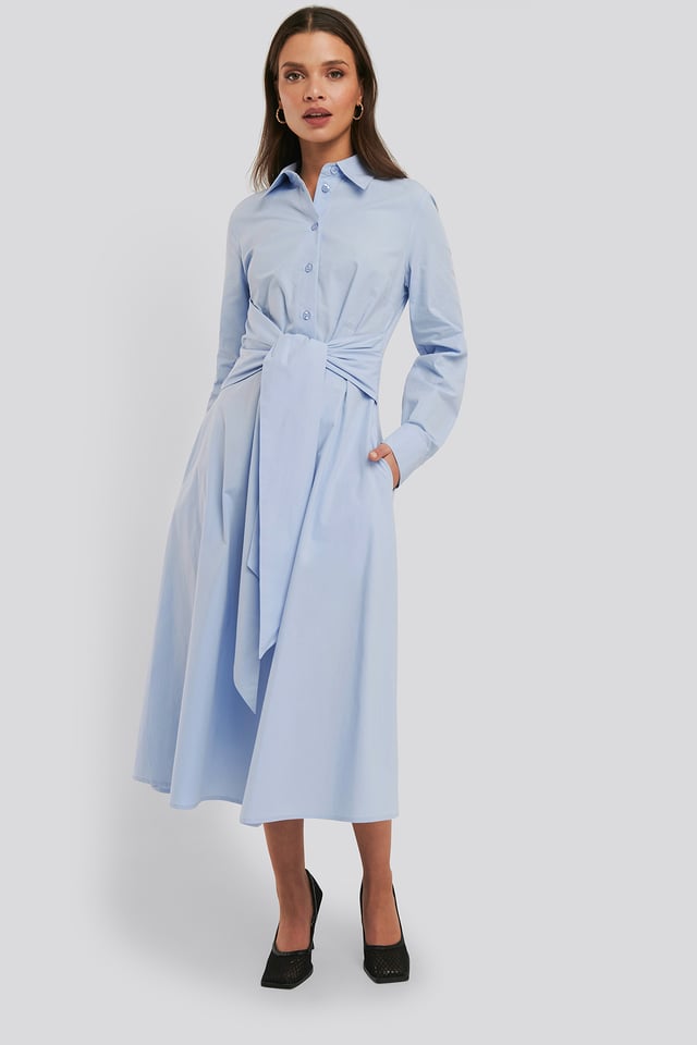 Tie Front Shirt Dress Blue