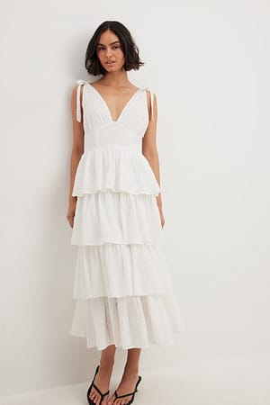 White Katoenen midi-jurk met gestrikte schouders