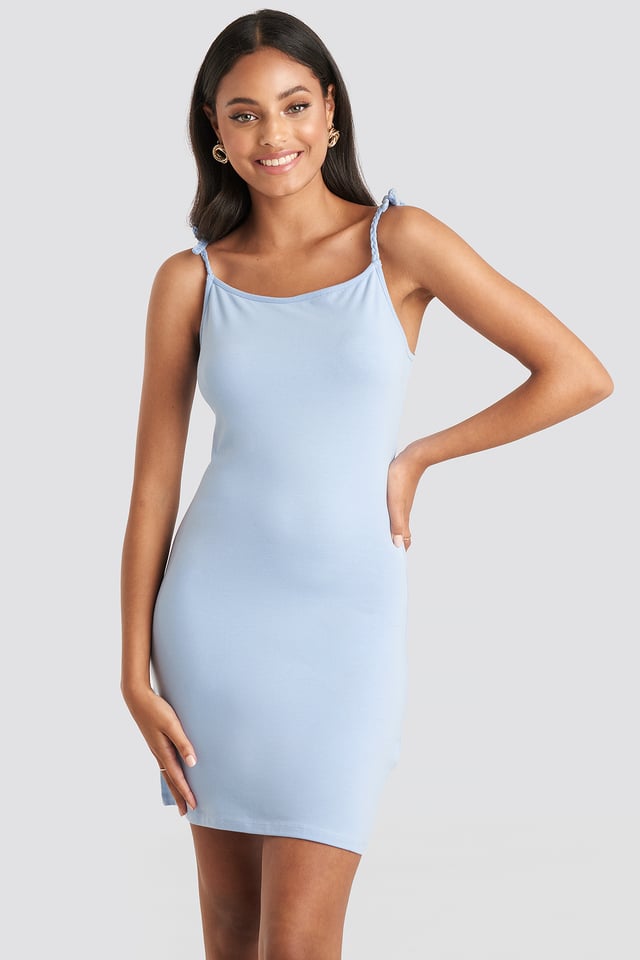 Tie Strap Jersey Mini Dress Dusty Blue