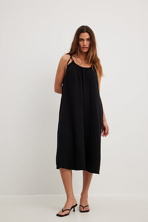 Black Schnürband Midi-Kleid