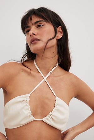 Off White Tie Top With Gathers