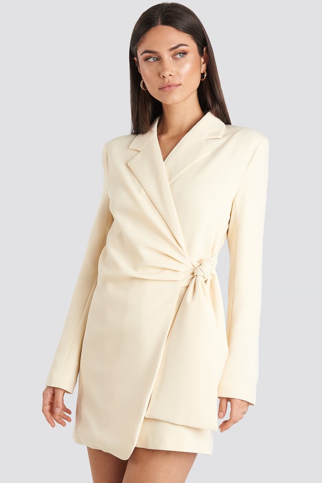Tie Waist Blazer Dress Cream
