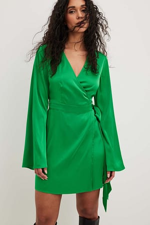 Green NA-KD Boho Tie Waist Flowy Mini Dress