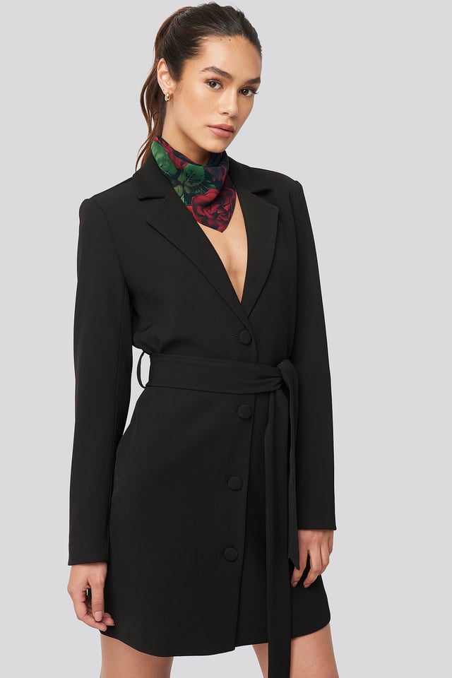 Tie Waist Short Blazer Dress Black