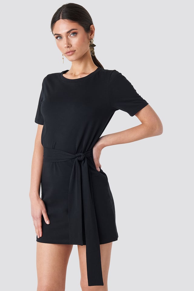 Tie Waist T-shirt Dress Deep Black