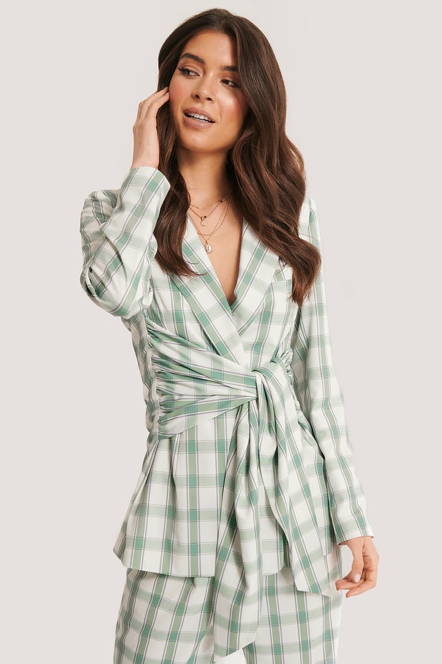 Blazer Med Knytting Foran Checked