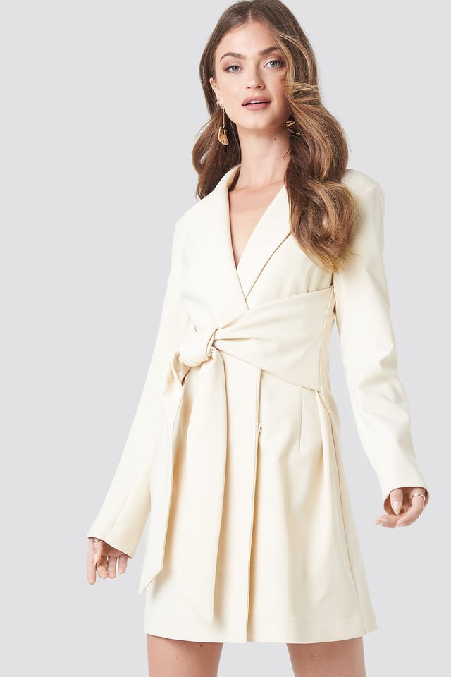 Tied Front Blazer Dress Offwhite