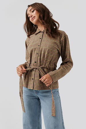 Brown NA-KD Trend Tied Waist Checked Shirt