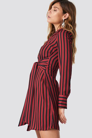 Black/Red NA-KD Classic Tied Waist Striped Dress